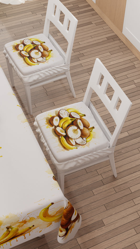 Coussins pour Chaises avec Élastique Housse de Chaise en Impression Digitale Fruit Beige - Noix de Coco et Banane
