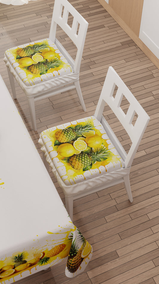 Coussins pour Chaises avec Élastique Housse de Chaise en Impression Digitale Fruit Jaune - Citron et Ananas