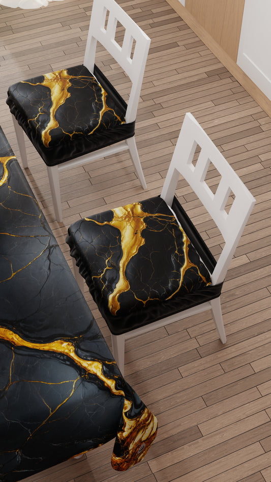 Coussins pour Chaises avec Élastique Housse de Chaise Effet Marbre Noir et Or - ONYXILITE