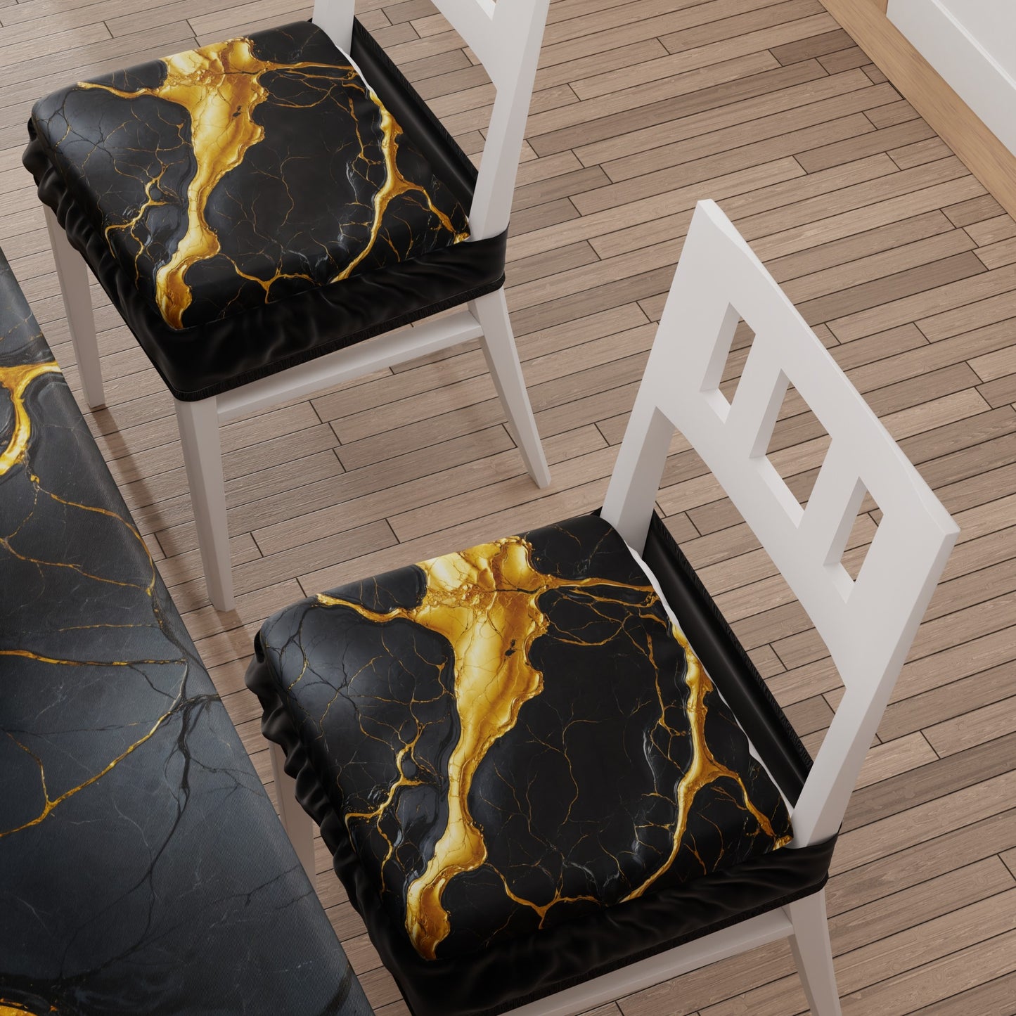 Coprisedia con Elastico Effetto Marmo Nero e Oro | Set 2 o 6 Pz | PETTI