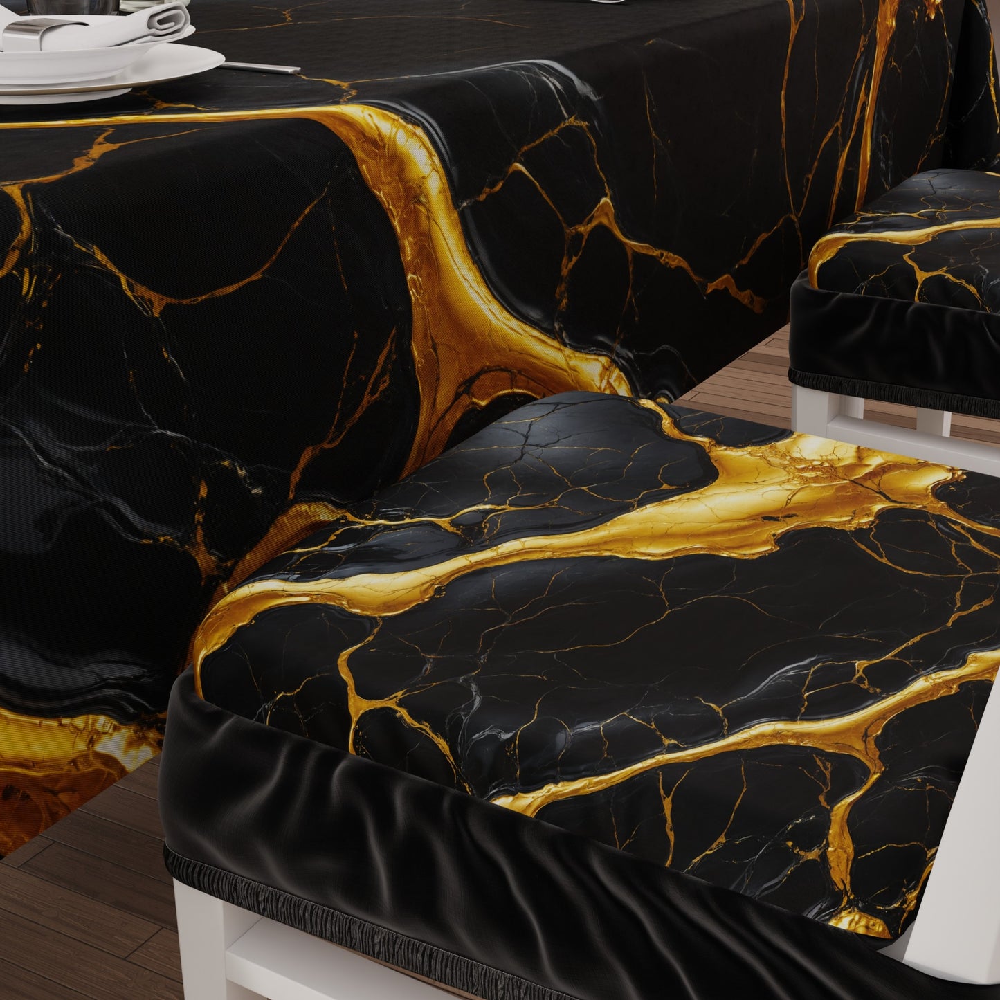 Coprisedia con Elastico Effetto Marmo Nero e Oro | Set 2 o 6 Pz | PETTI