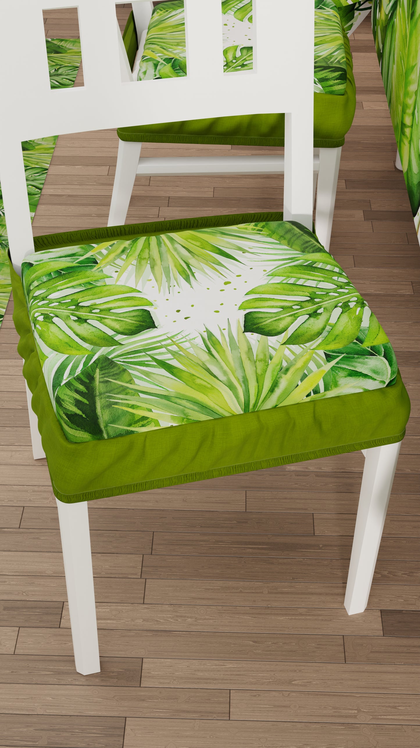 Coussins de chaise avec housse de chaise élastique en impression numérique 2 pièces vert tropical