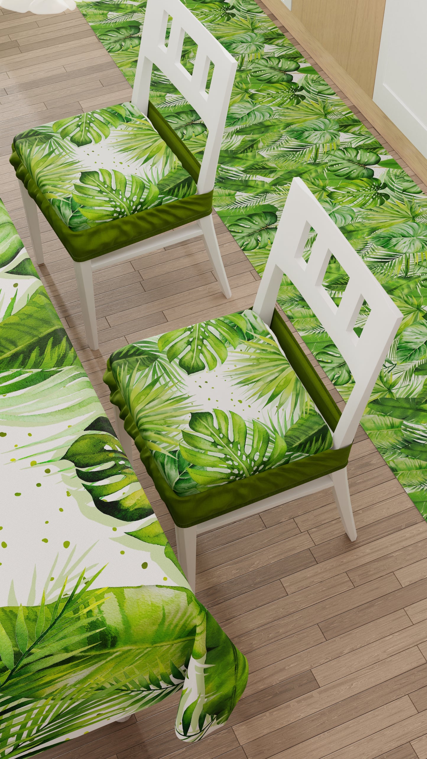 Cuscini per Sedie con Elastico Coprisedia in Stampa Digitale 2 Pezzi Tropical Verde
