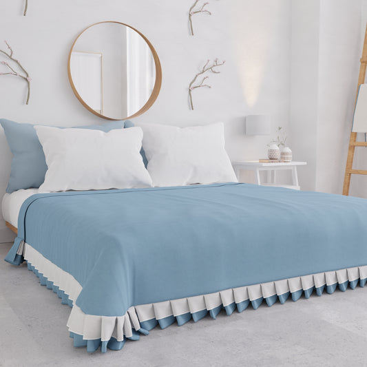 Couvre-lit double été, couvre-lit avec double volant, bleu clair 