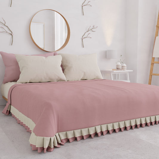 Summer Double Bedspread, Bedspread with Double Ruffles, Pink 