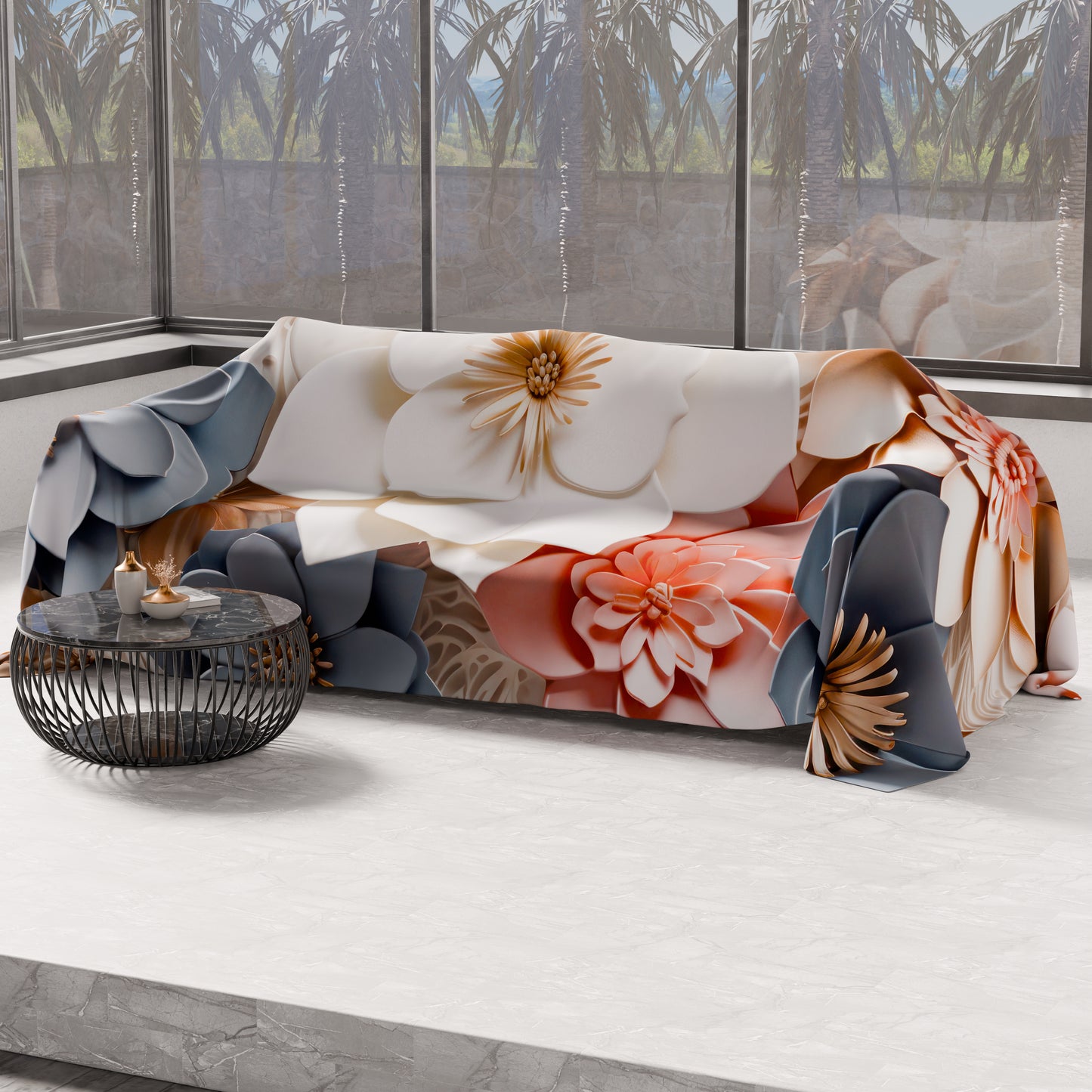 Telo Arredo Copridivano, Copriletto, Copritavolo e Copritutto in Microfibra | Fantasia Floreale 05-1