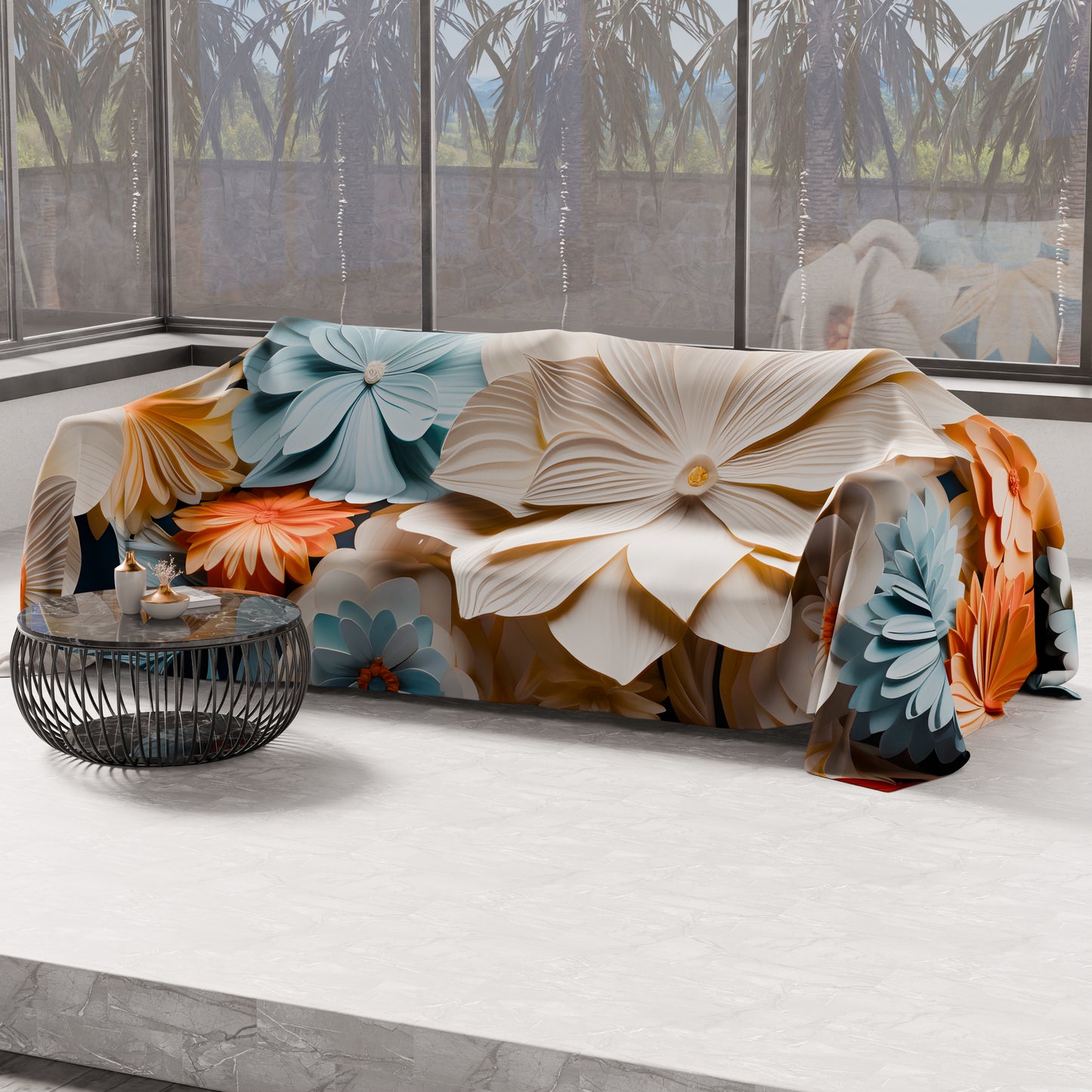 Telo Arredo Copridivano, Copriletto, Copritavolo e Copritutto in Microfibra | Fantasia Floreale 05-5