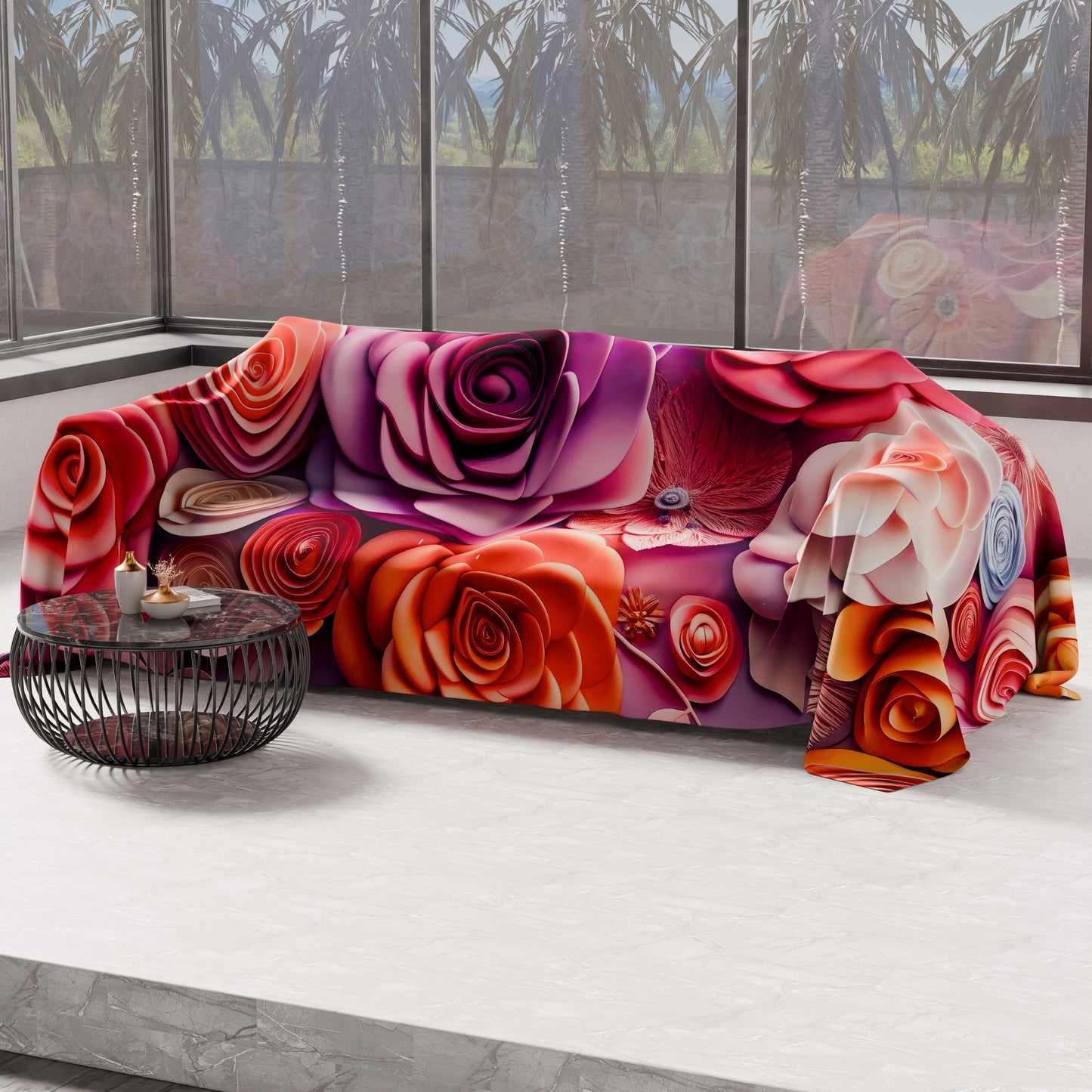 Telo Arredo Copridivano, Copriletto, Copritavolo e Copritutto in Microfibra | Fantasia Floreale 05-17