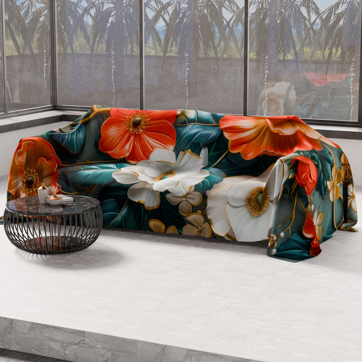 Telo Arredo Copridivano, Copriletto, Copritavolo e Copritutto in Microfibra | Fantasia Floreale 05-18