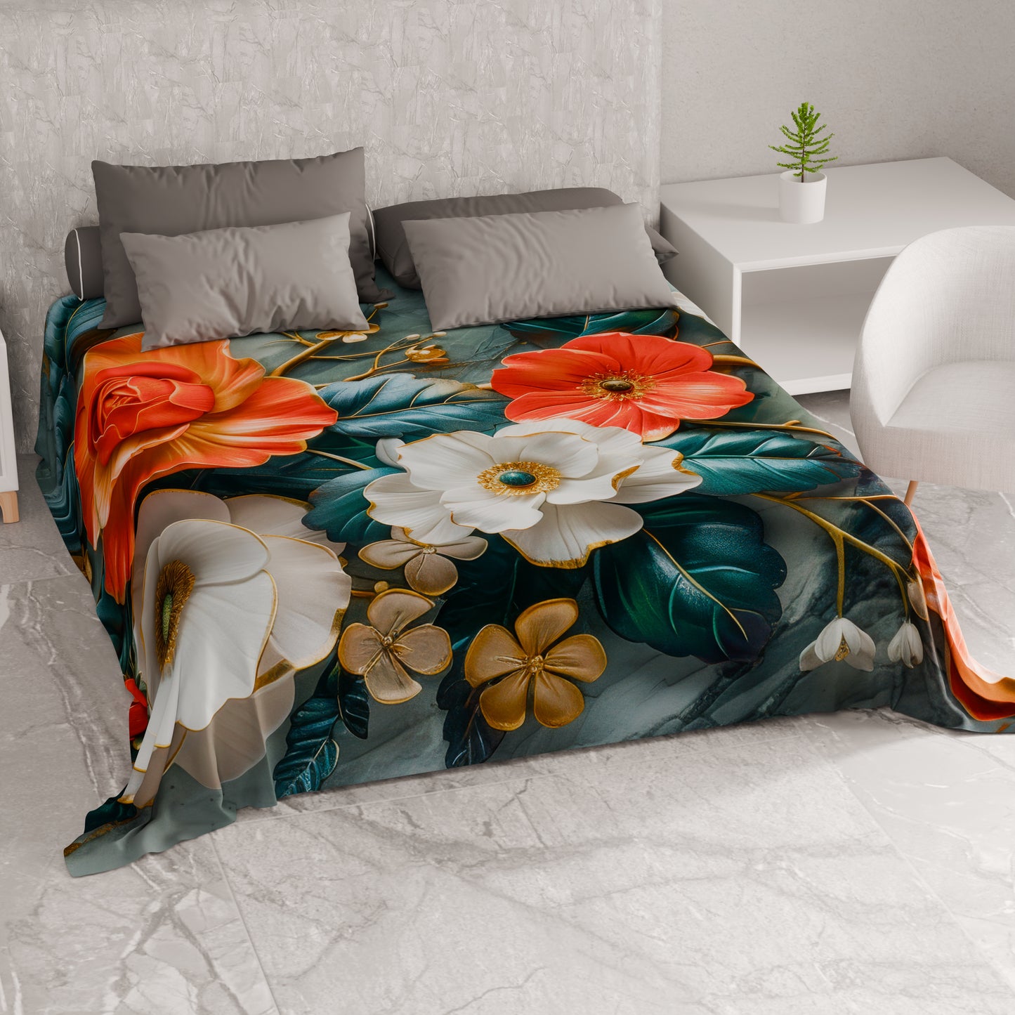 Telo Arredo Copridivano, Copriletto, Copritavolo e Copritutto in Microfibra | Fantasia Floreale 05-18