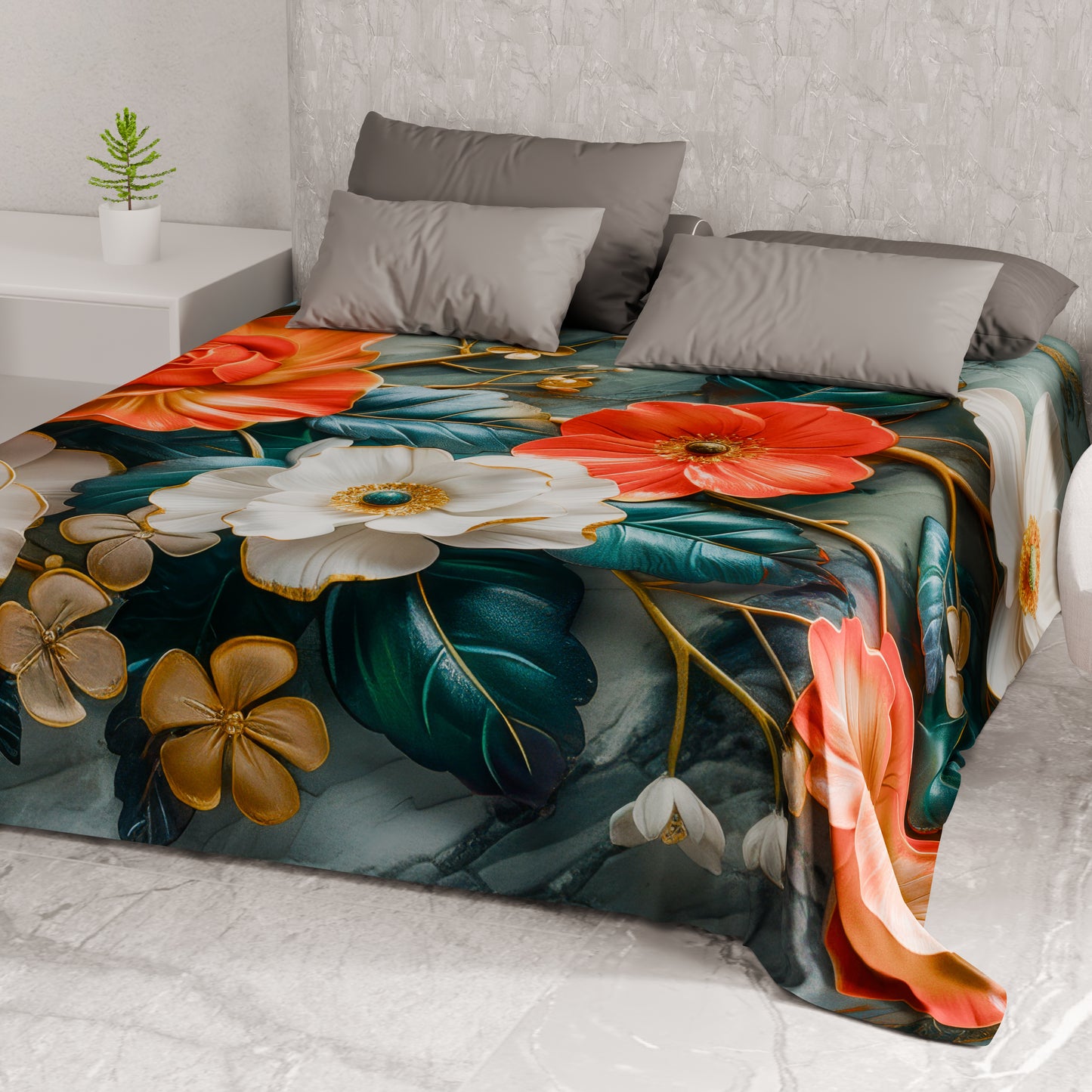 Telo Arredo Copridivano, Copriletto, Copritavolo e Copritutto in Microfibra | Fantasia Floreale 05-18