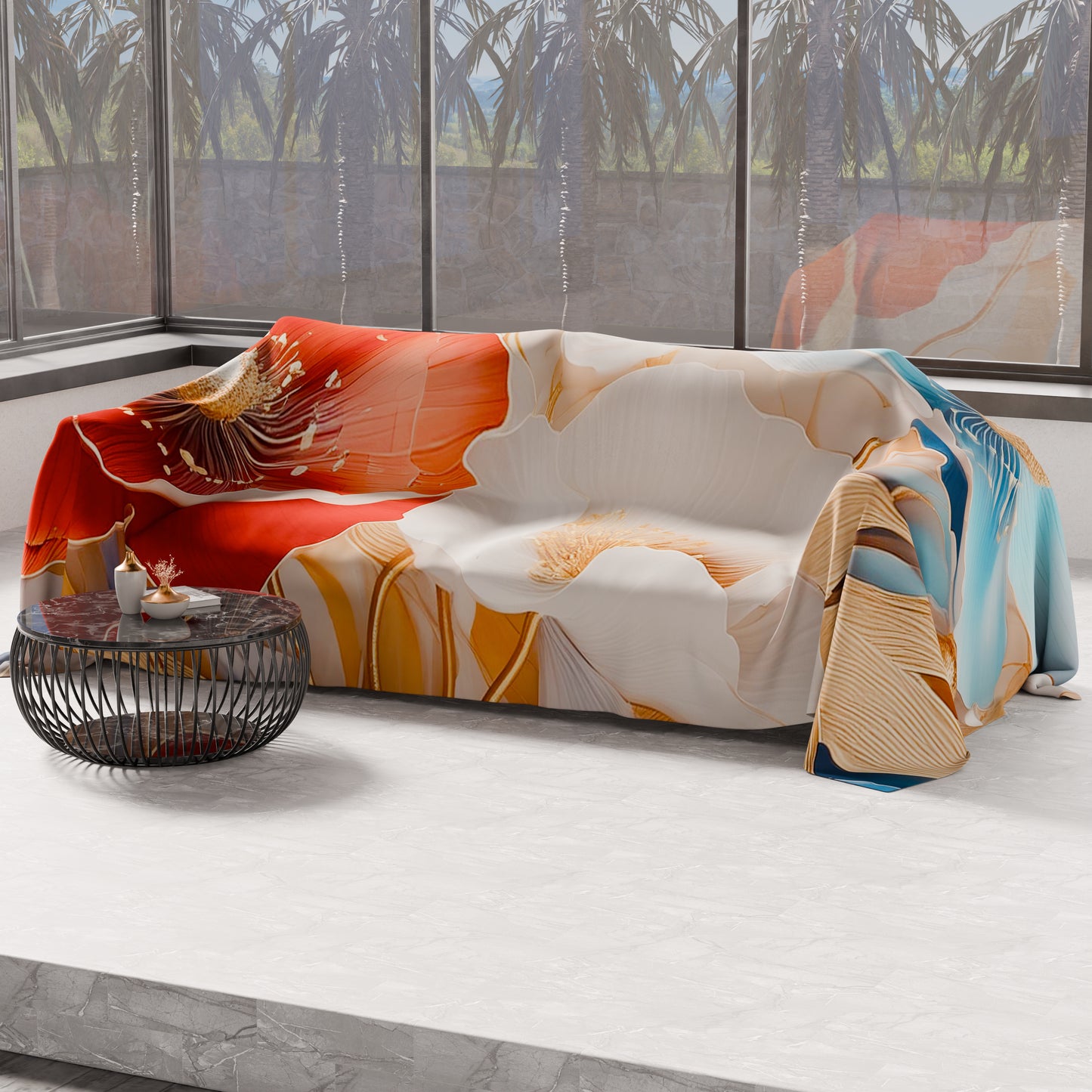 Telo Arredo Copridivano, Copriletto, Copritavolo e Copritutto in Microfibra | Fantasia Floreale 06-9