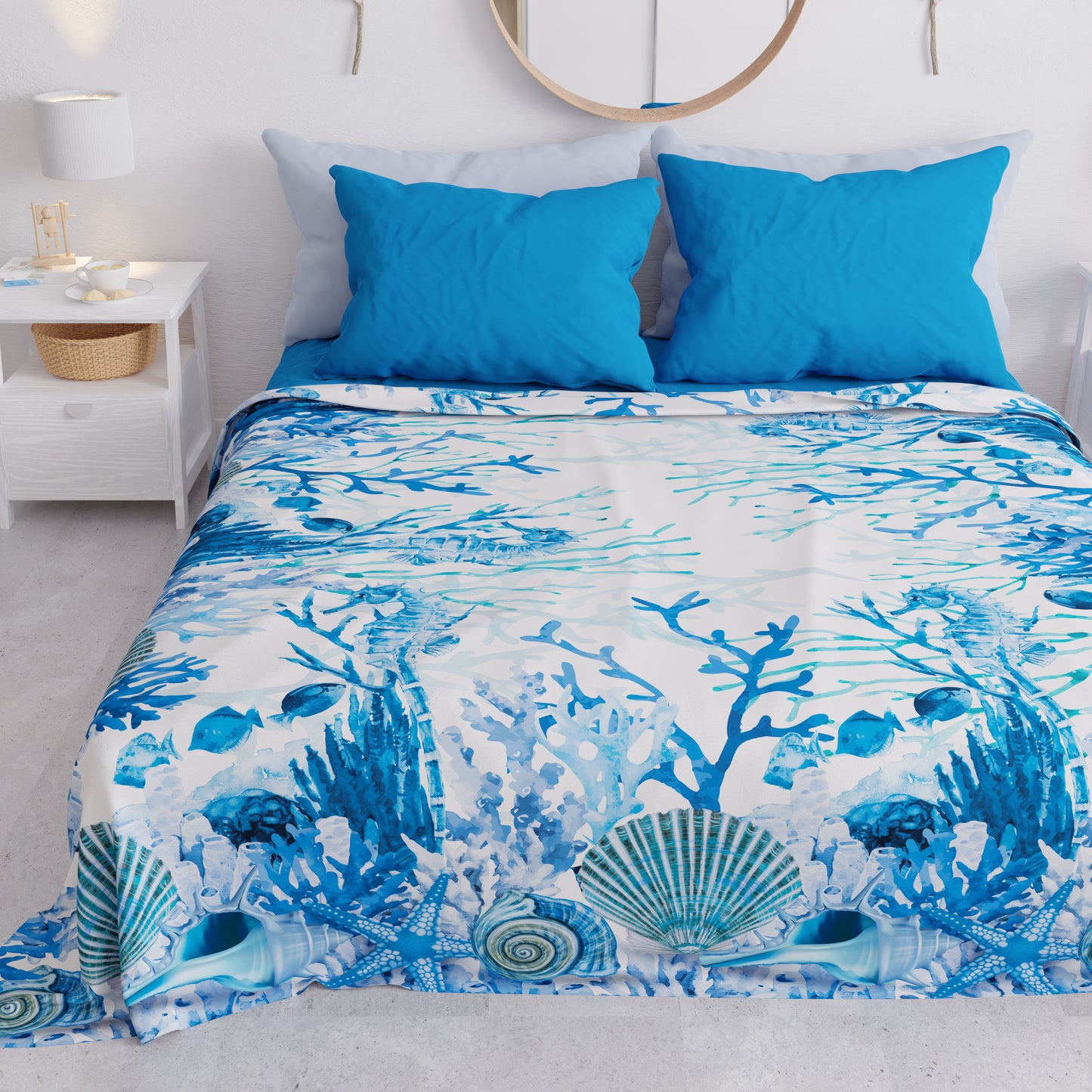 Couvre-lit d'été, couverture légère, draps couvre-lit, corail bleu