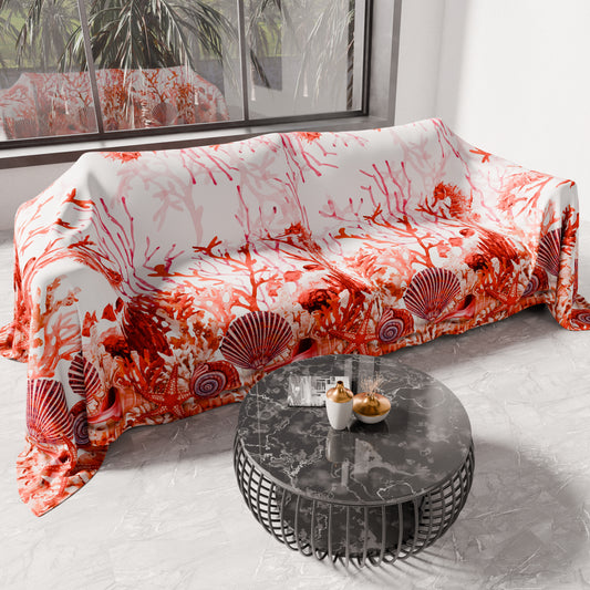 Telo Arredo Copridivano, Copriletto, Copritavolo e Copritutto in Microfibra | Fantasia Corallo Rosso