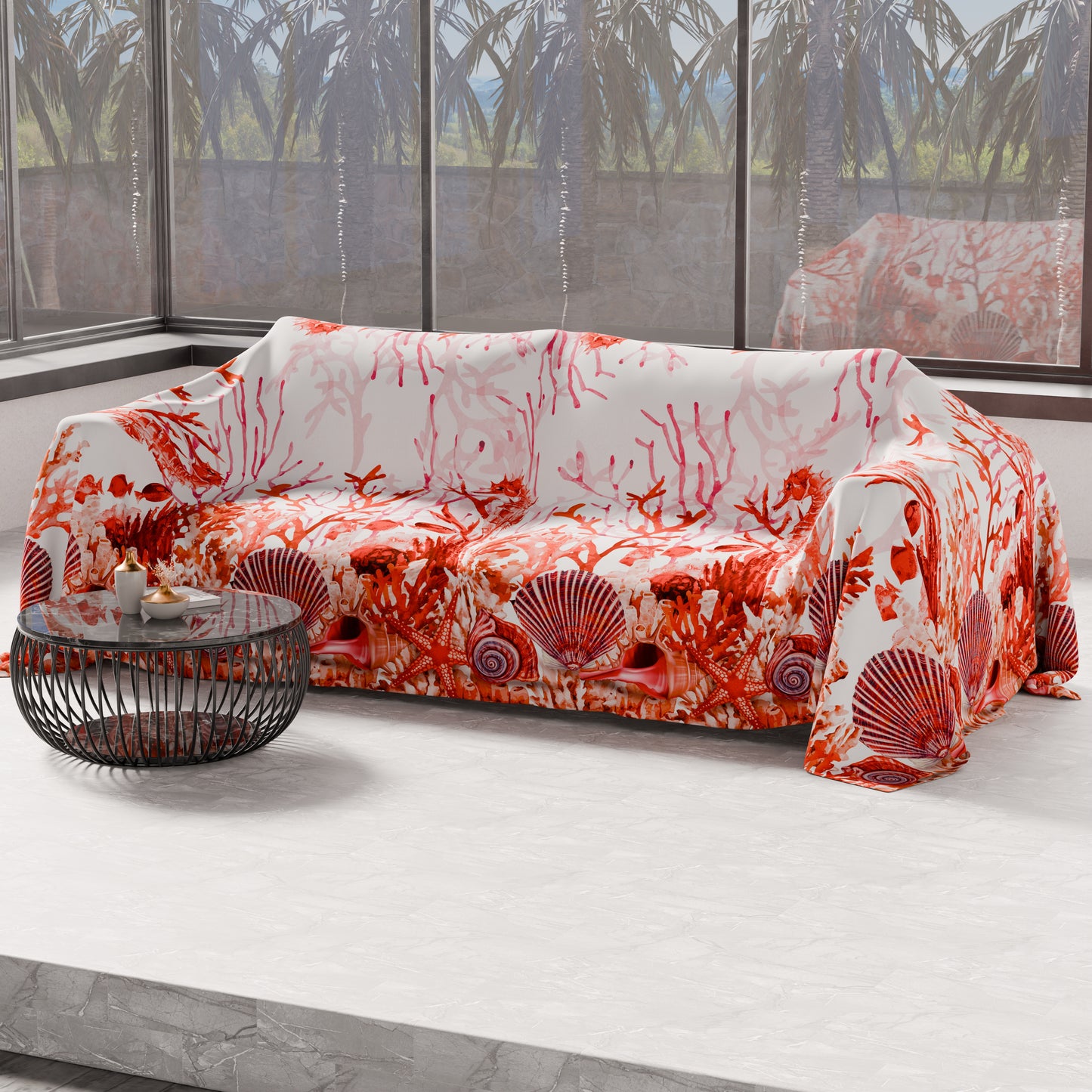 Telo Arredo Copridivano, Copriletto, Copritavolo e Copritutto in Microfibra | Fantasia Corallo Rosso