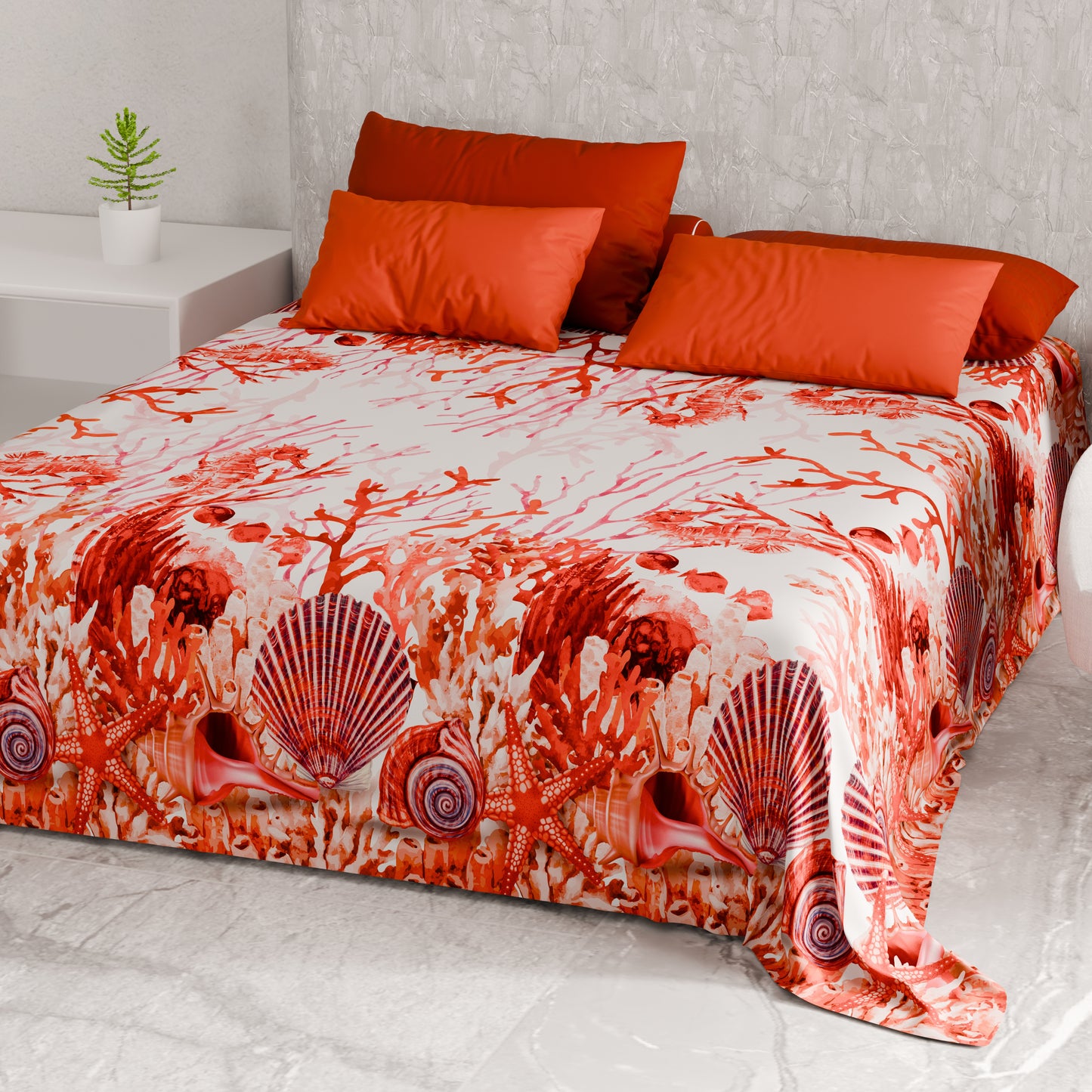 Telo Arredo Copridivano, Copriletto, Copritavolo e Copritutto in Microfibra | Fantasia Corallo Rosso