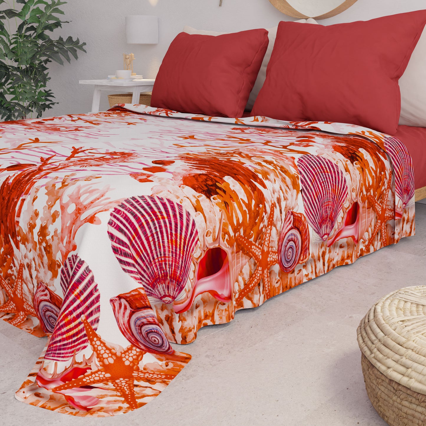 Summer Bedspread, Lightweight Blanket, Sheets Bedspread, Red Coral