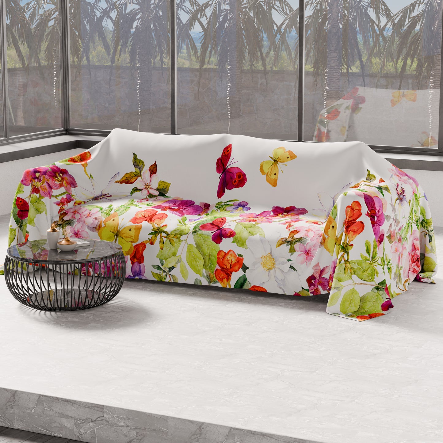 Telo Arredo Copridivano, Copriletto, Copritavolo e Copritutto in Microfibra | Fantasia Farfalle