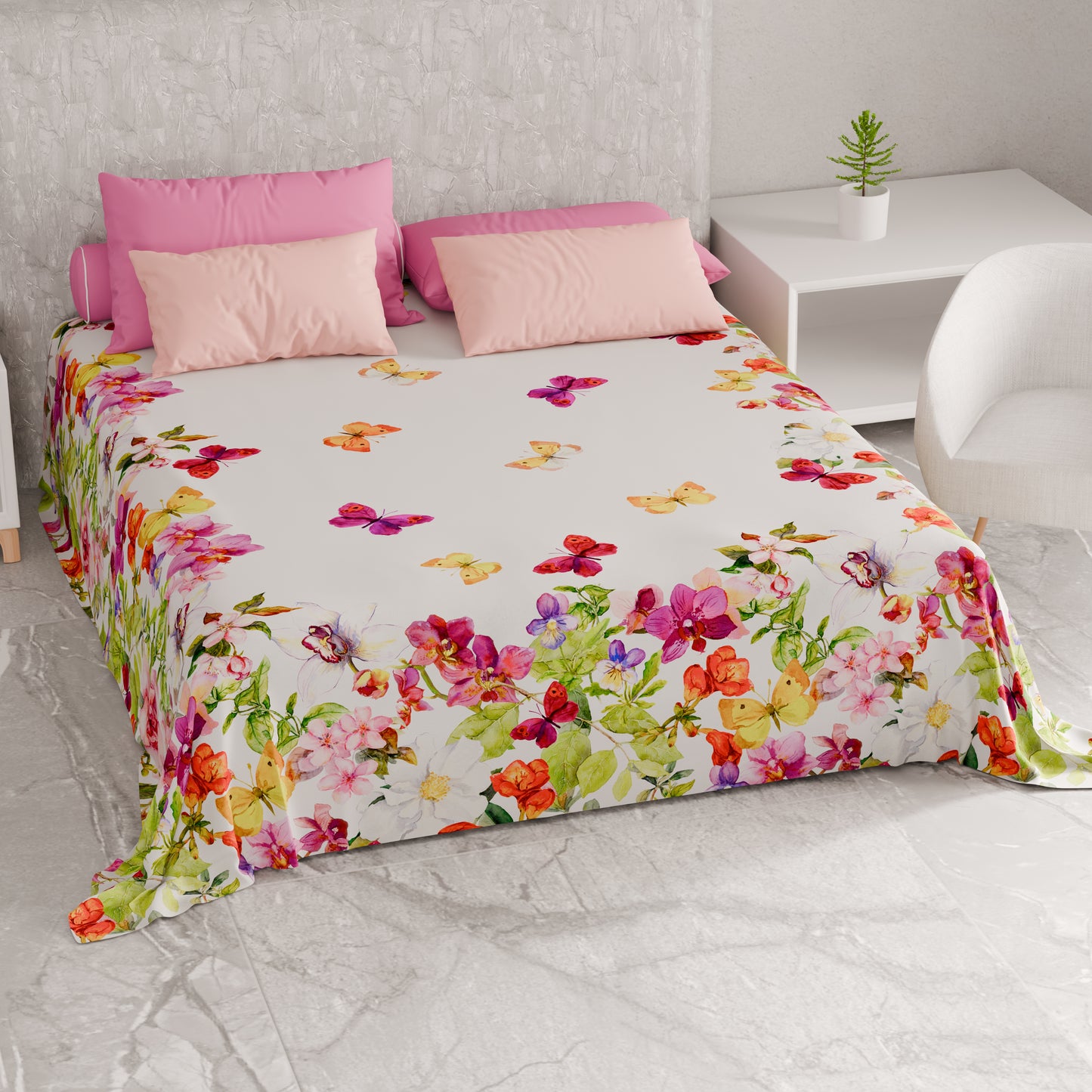 Telo Arredo Copridivano, Copriletto, Copritavolo e Copritutto in Microfibra | Fantasia Farfalle