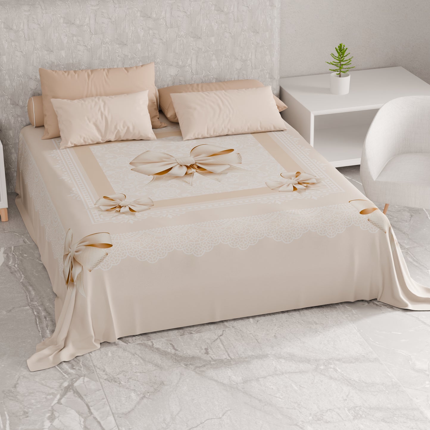 Telo Arredo Copridivano, Copriletto, Copritavolo e Copritutto in Microfibra | Fantasia Fiocco Beige