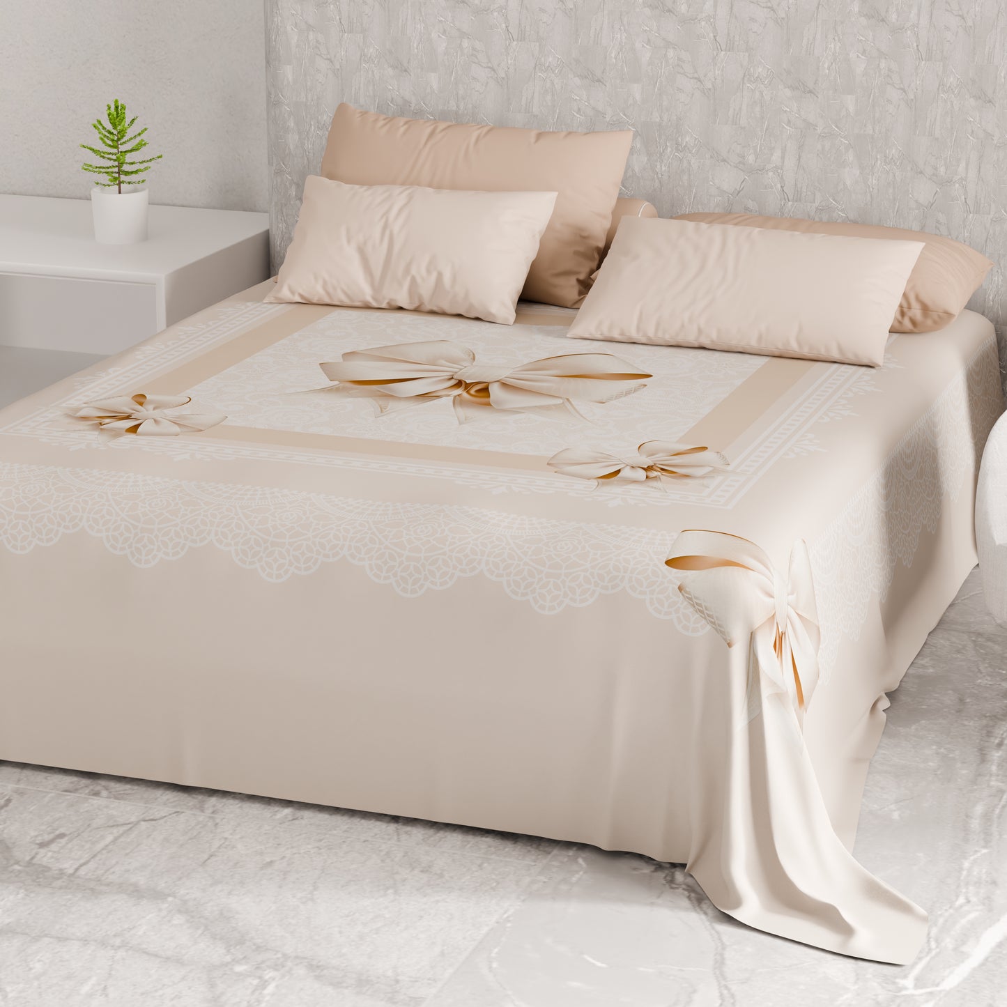 Telo Arredo Copridivano, Copriletto, Copritavolo e Copritutto in Microfibra | Fantasia Fiocco Beige