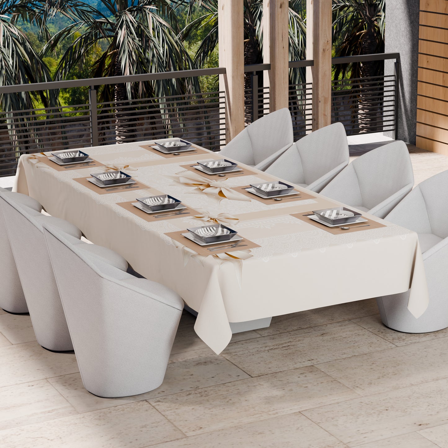 Telo Arredo Copridivano, Copriletto, Copritavolo e Copritutto in Microfibra | Fantasia Fiocco Beige