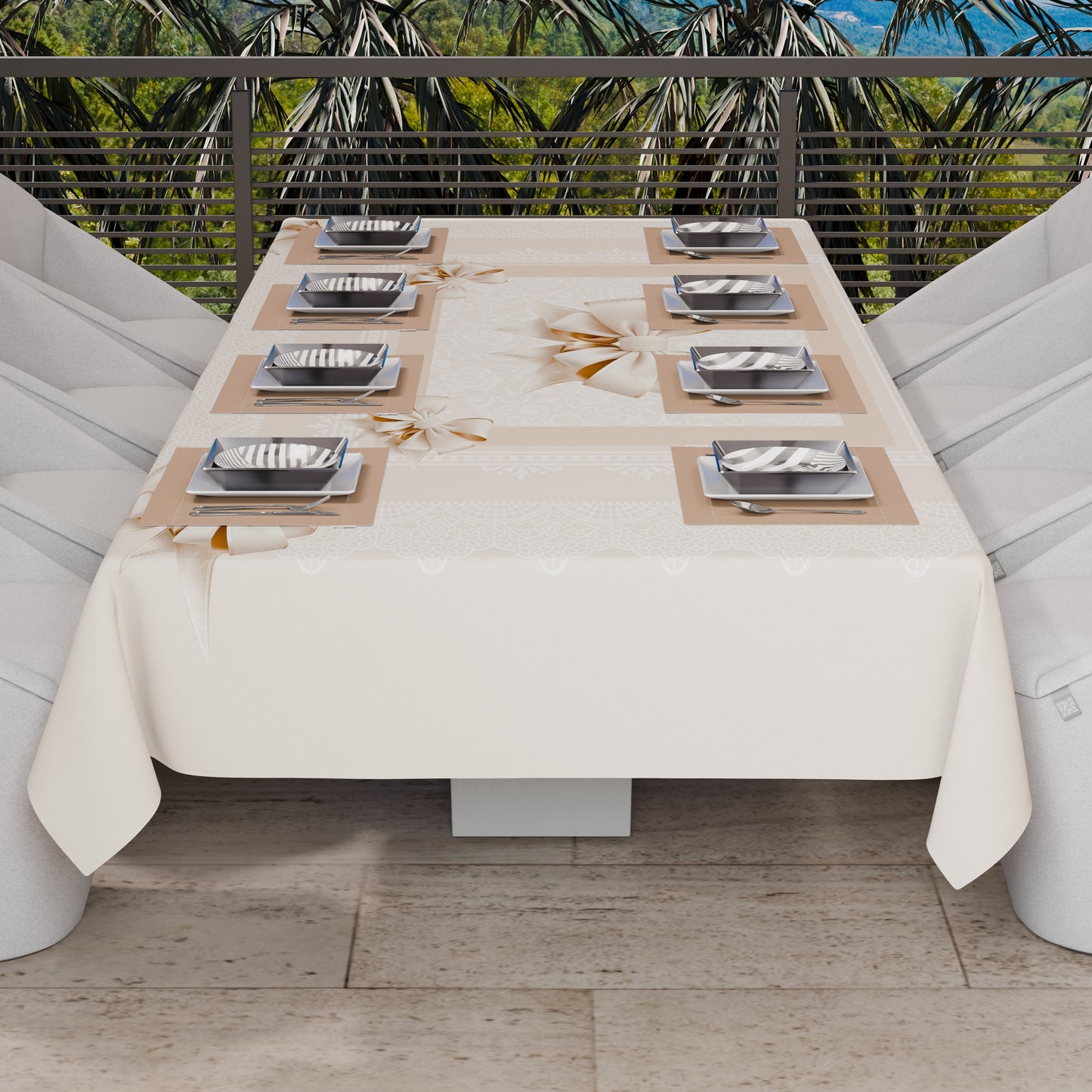 Telo Arredo Copridivano, Copriletto, Copritavolo e Copritutto in Microfibra | Fantasia Fiocco Beige