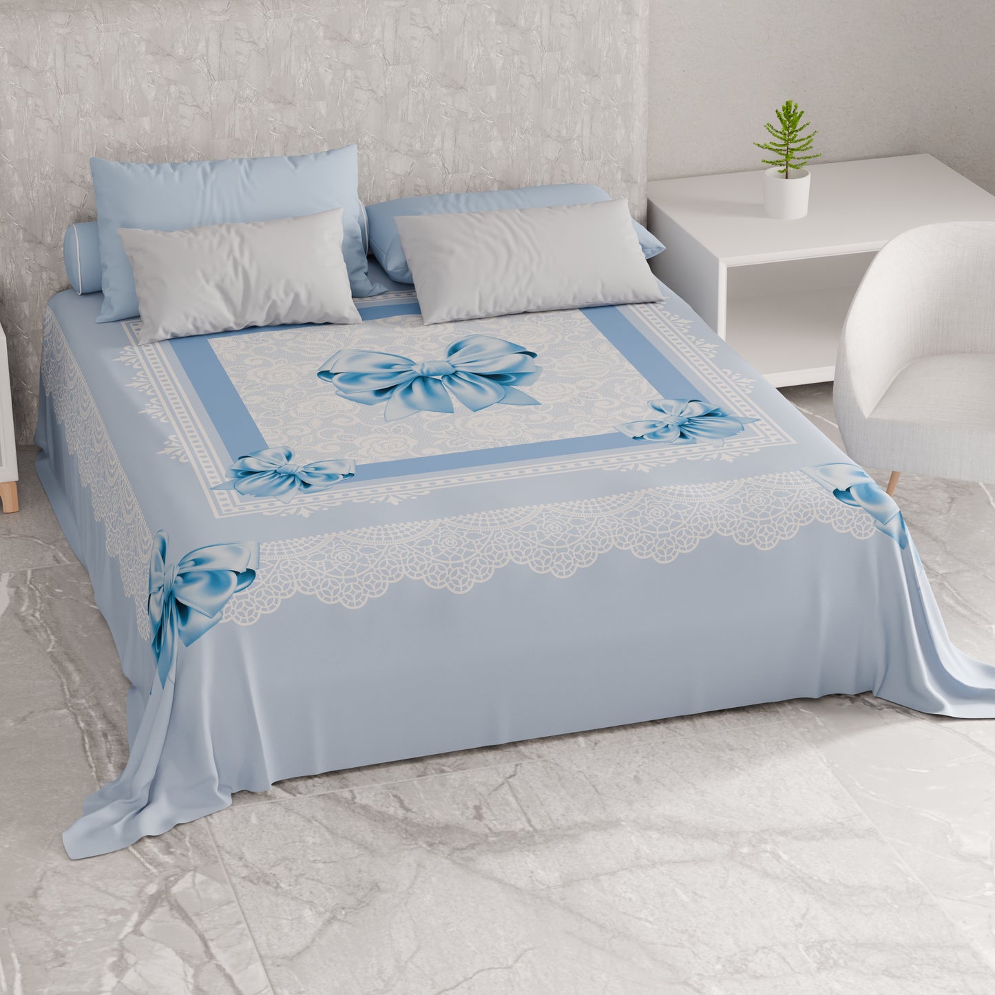 Telo Arredo Copridivano, Copriletto, Copritavolo e Copritutto in Microfibra | Fantasia Fiocco Celeste