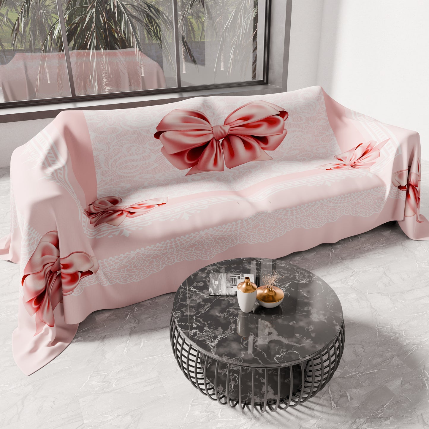 Telo Arredo Copridivano, Copriletto, Copritavolo e Copritutto in Microfibra | Fantasia Fiocco Rosa