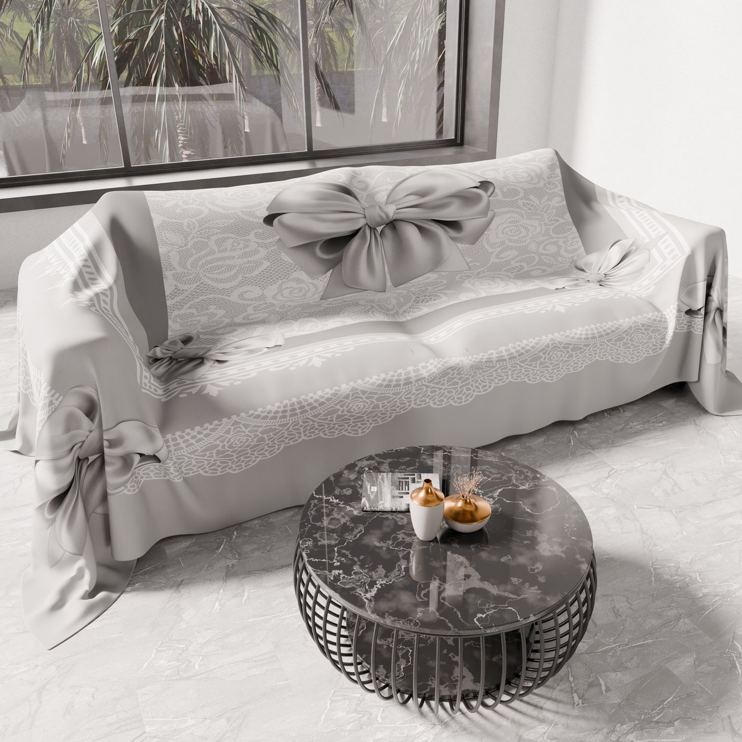 Telo Arredo Copridivano, Copriletto, Copritavolo e Copritutto in Microfibra | Fantasia Fiocco Grigio