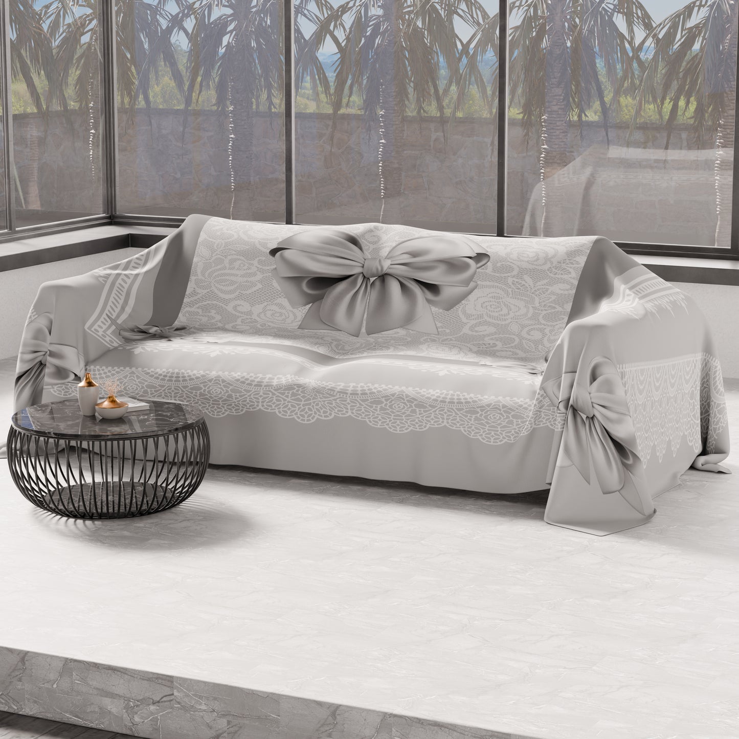 Telo Arredo Copridivano, Copriletto, Copritavolo e Copritutto in Microfibra | Fantasia Fiocco Grigio