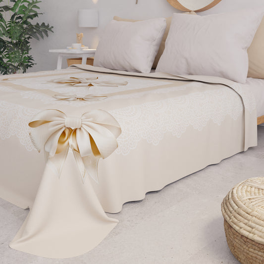 Copriletto Estivo, Coperta Leggera, Lenzuola Copriletto, Fiocco Beige