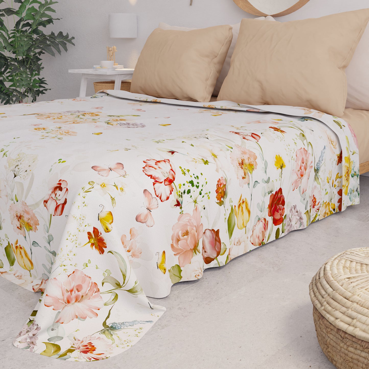 Summer Bedspread, Lightweight Blanket, Sheets Bedspread, Floral Beige