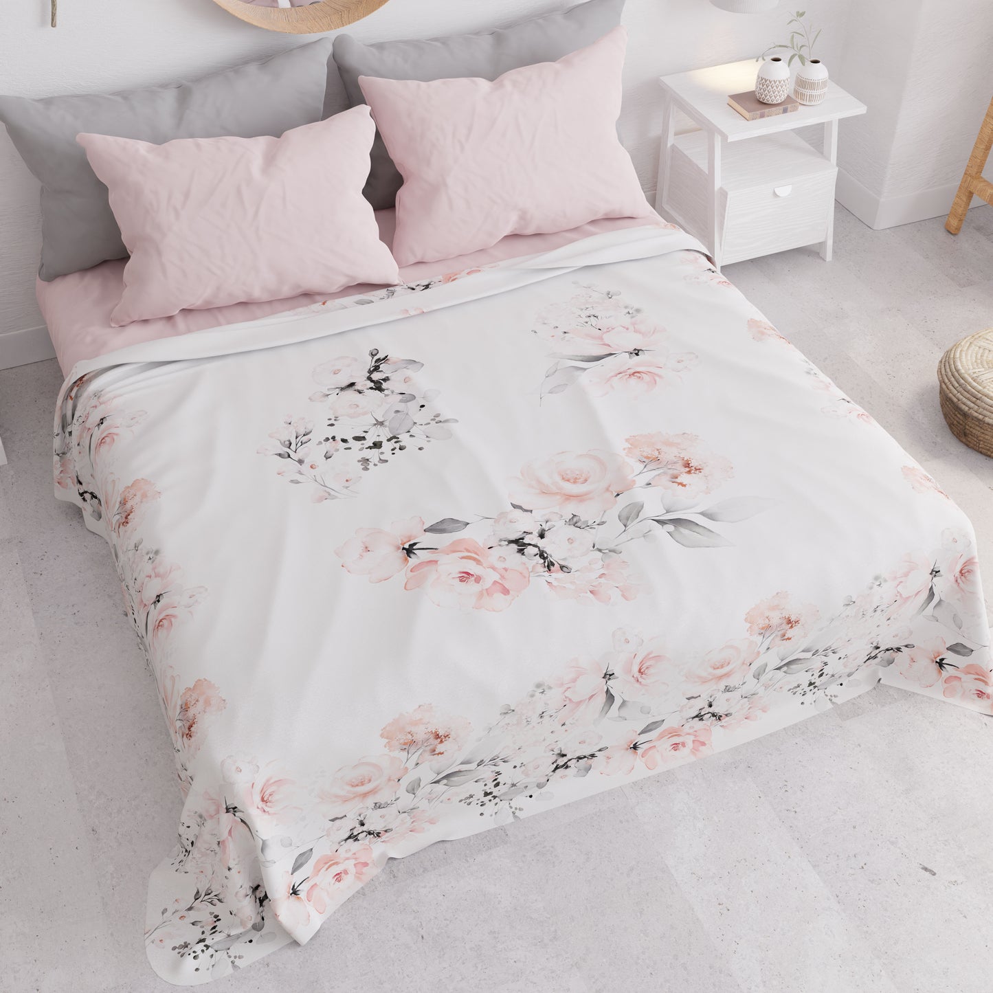 Summer Bedspread, Light Blanket, Bedspread Sheets, Gray Floral
