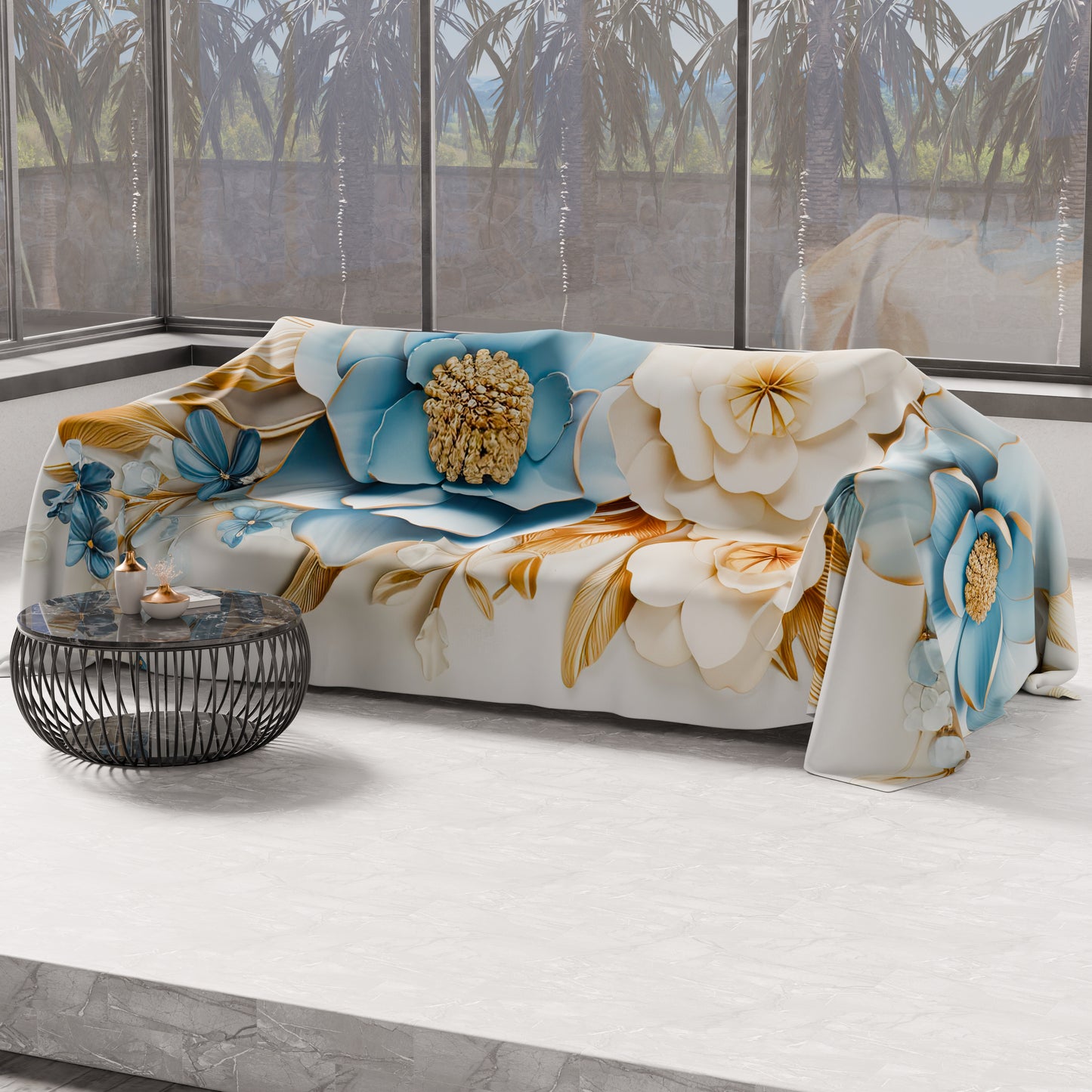 Telo Arredo Copridivano, Copriletto, Copritavolo e Copritutto in Microfibra | Fantasia Flower Ceramic 03