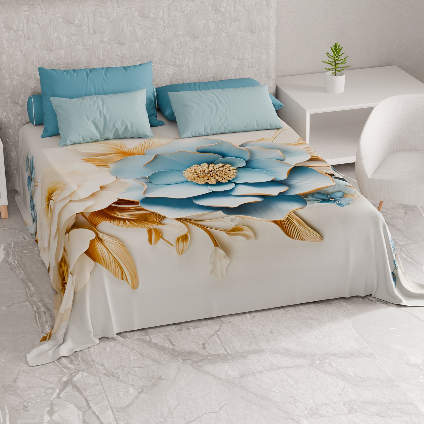 Telo Arredo Copridivano, Copriletto, Copritavolo e Copritutto in Microfibra | Fantasia Flower Ceramic 03