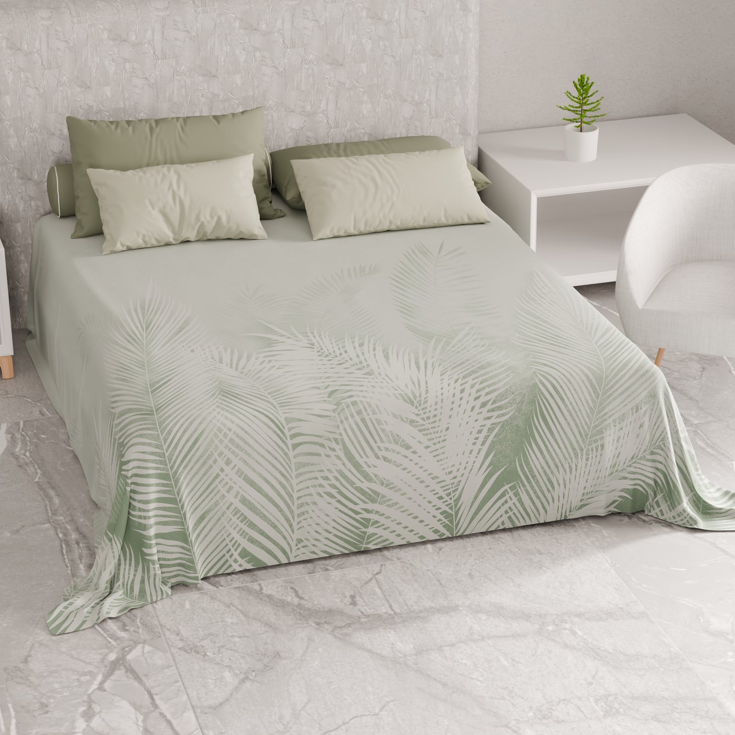 Telo Arredo Copridivano, Copriletto, Copritavolo e Copritutto in Microfibra | Fantasia Foglia Salvia