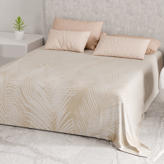 Drap housse pour canapé, couvre-lit, nappe et tout usage en microfibre | Motif Feuille Tourterelle