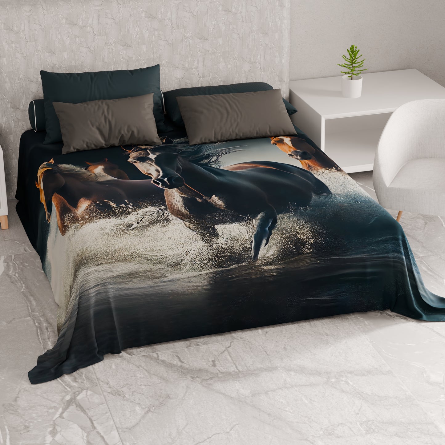 Telo Arredo Copridivano, Copriletto, Copritavolo e Copritutto in Microfibra | Fantasia Horses