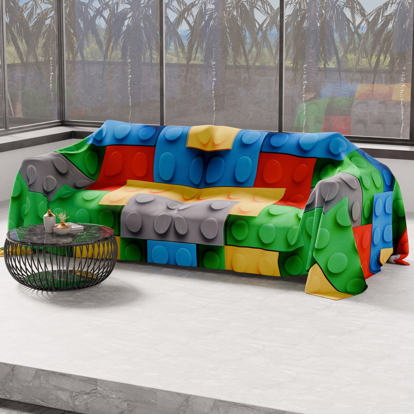 Telo Arredo Copridivano, Copriletto, Copritavolo e Copritutto in Microfibra | Fantasia Mattoncini