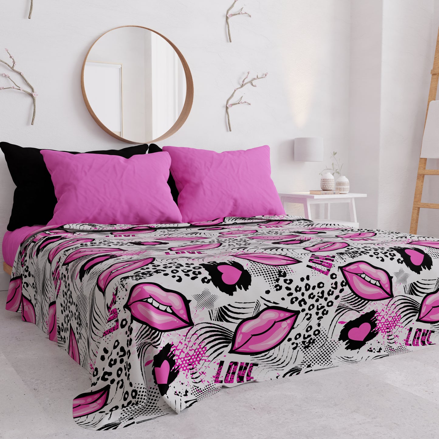 Copriletto Estivo, Coperta Leggera, Lenzuola Copriletto Lipstick Bianco