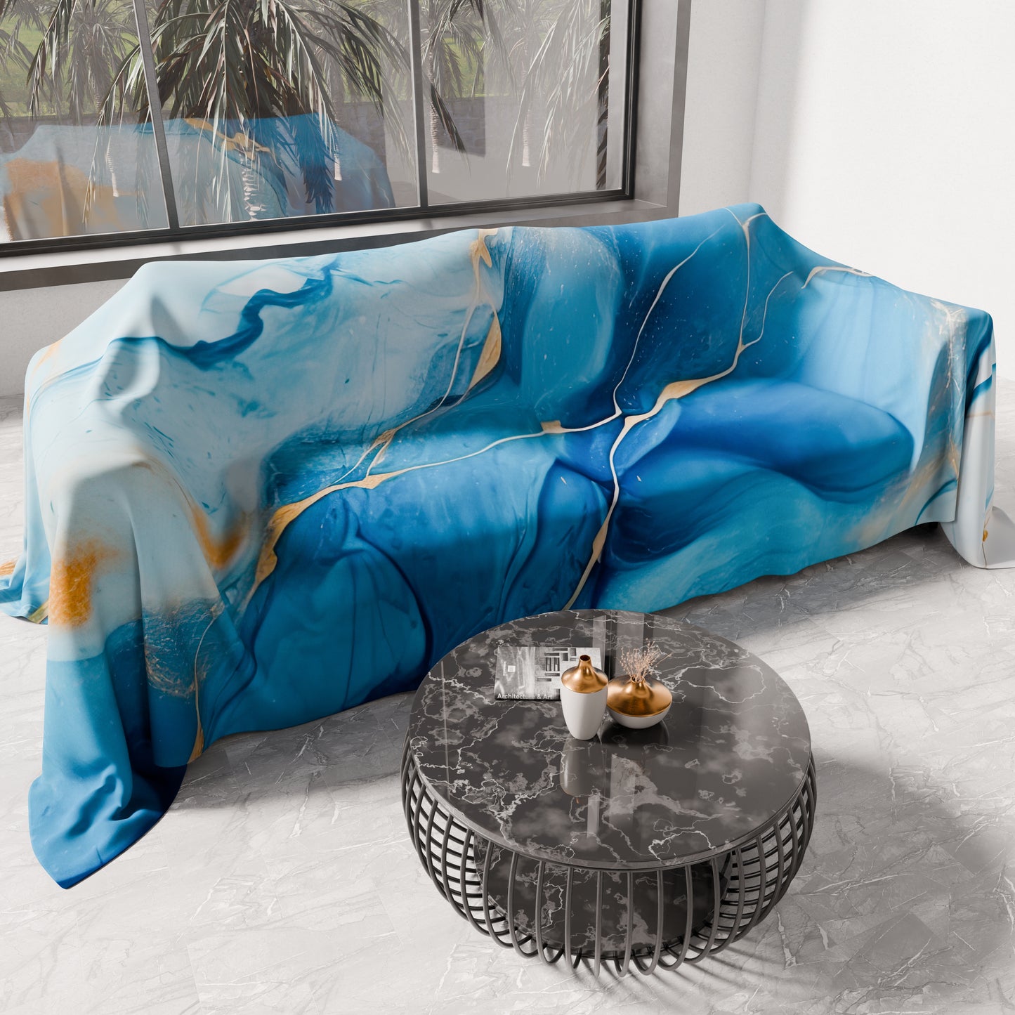 Copriletto Estivo, Coperta Leggera, Lenzuola Copriletto Marble 11 Azzurro