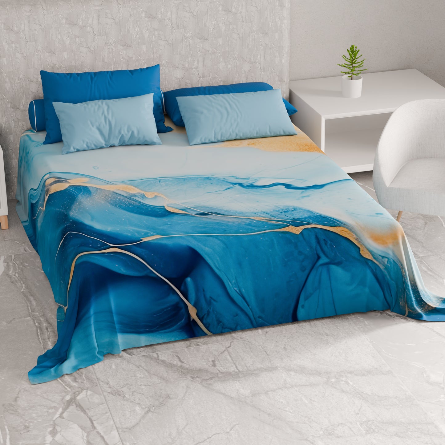 Telo Arredo Copridivano, Copriletto, Copritavolo e Copritutto in Microfibra | Fantasia Marble Azzurro