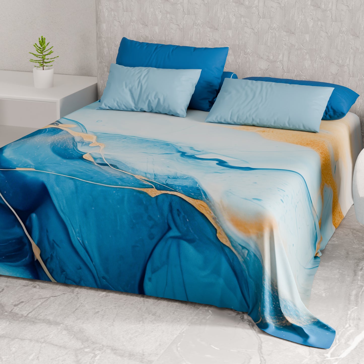 Telo Arredo Copridivano, Copriletto, Copritavolo e Copritutto in Microfibra | Fantasia Marble Azzurro