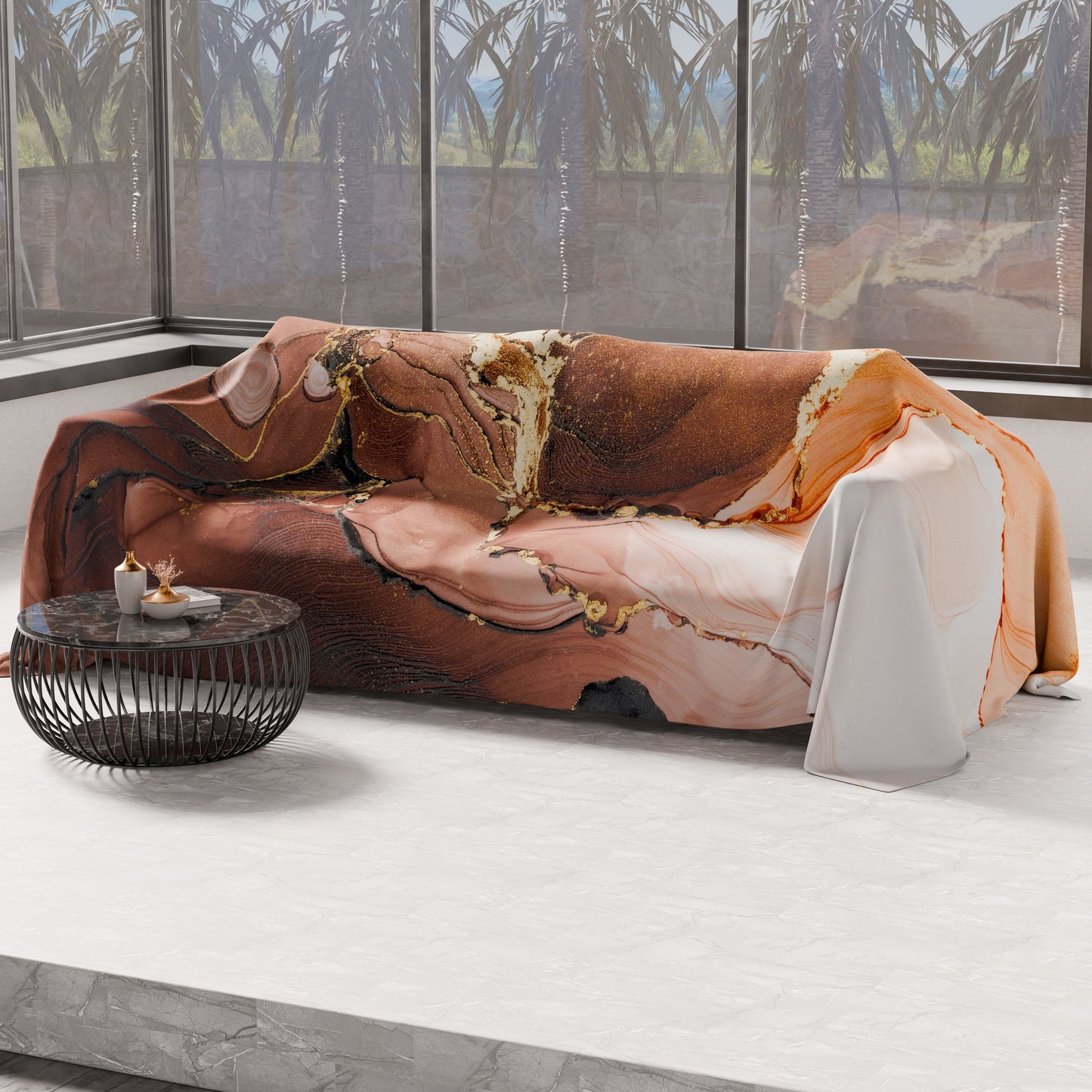 Telo Arredo Copridivano, Copriletto, Copritavolo e Copritutto in Microfibra | Fantasia Marble Tortora