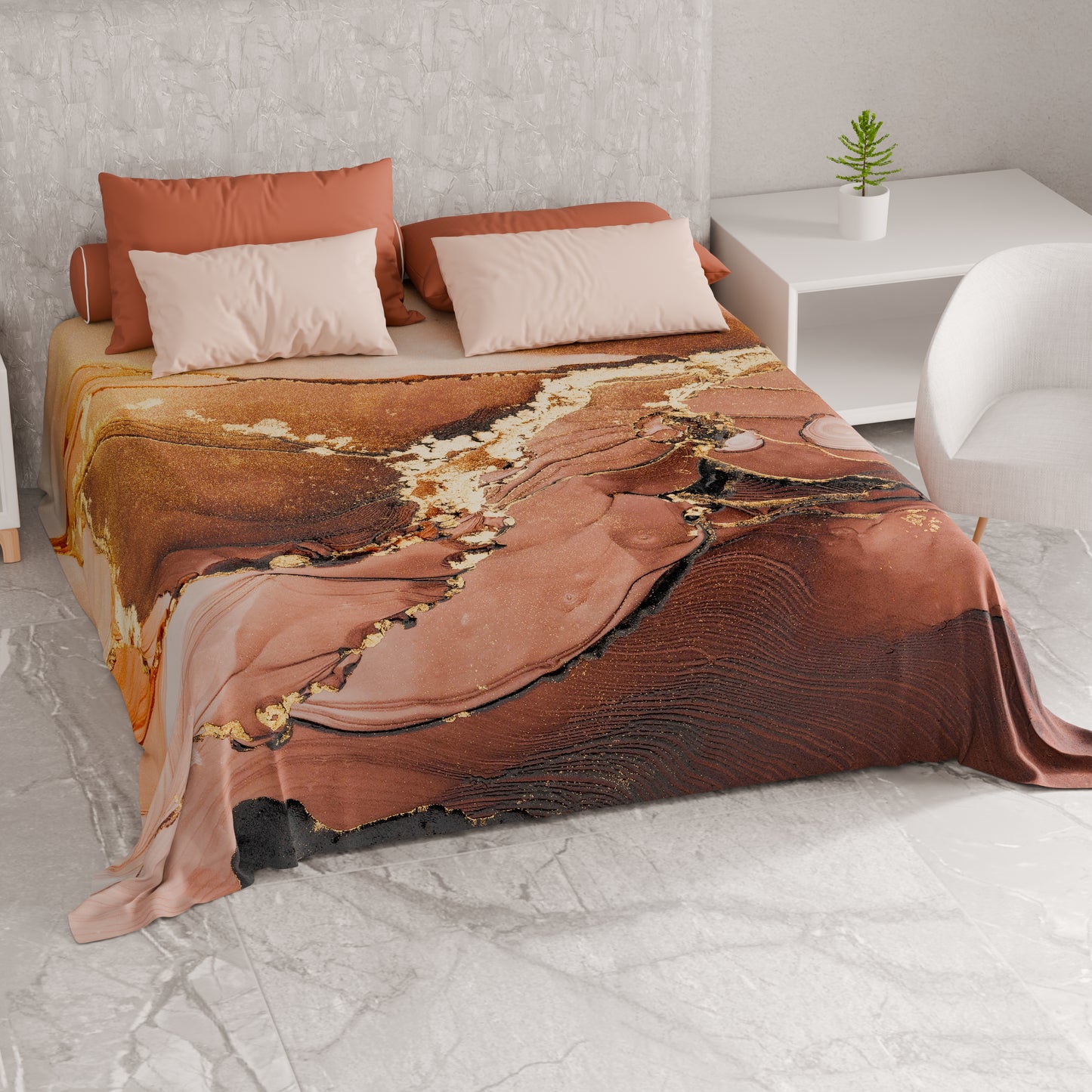 Telo Arredo Copridivano, Copriletto, Copritavolo e Copritutto in Microfibra | Fantasia Marble Tortora