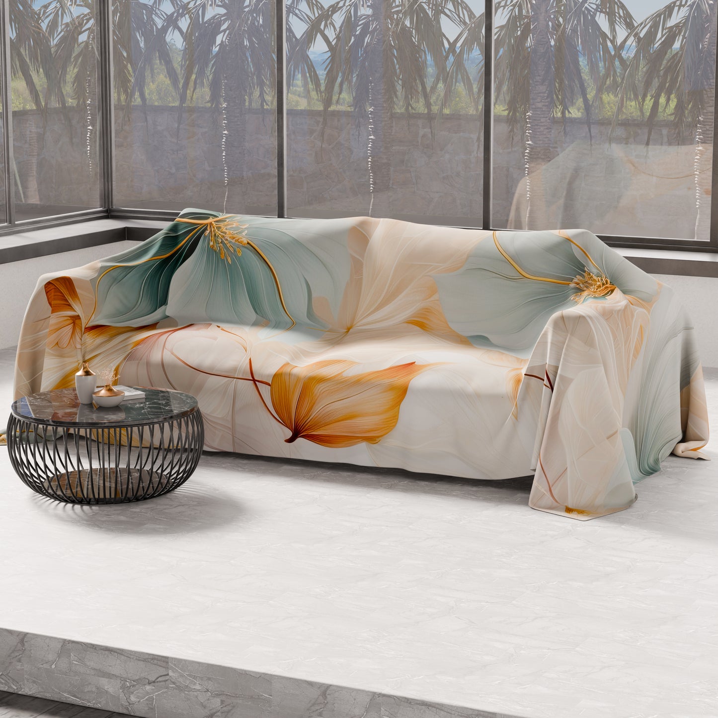 Telo Arredo Copridivano, Copriletto, Copritavolo e Copritutto in Microfibra | Fantasia Marble Flower