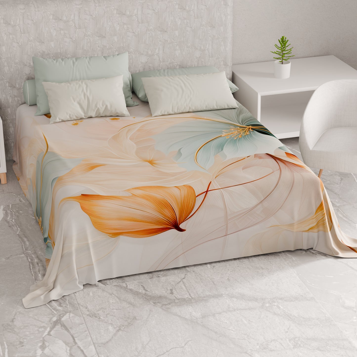 Telo Arredo Copridivano, Copriletto, Copritavolo e Copritutto in Microfibra | Fantasia Marble Flower