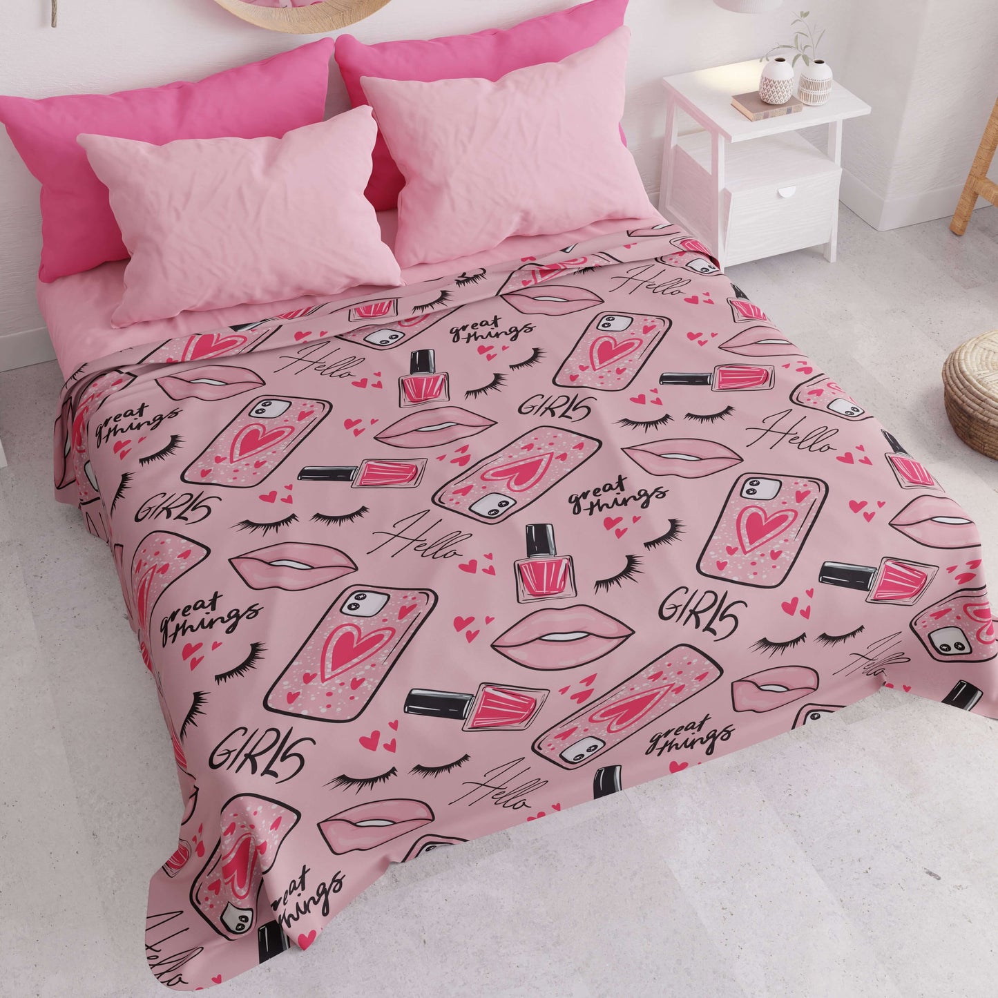 Copriletto Estivo, Coperta Leggera, Lenzuola Copriletto Lipstick Rosa