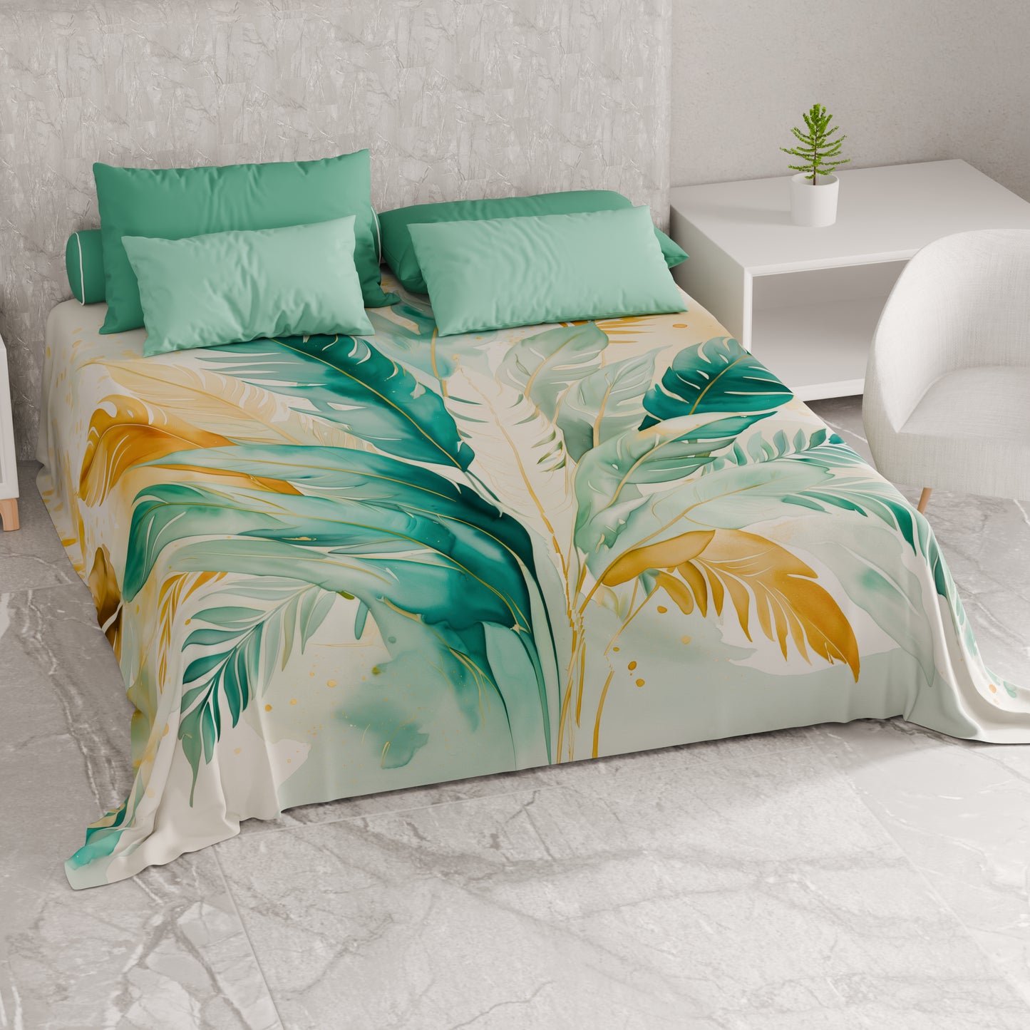 Telo Arredo Copridivano, Copriletto, Copritavolo e Copritutto in Microfibra | Fantasia Palmwater Ottanio